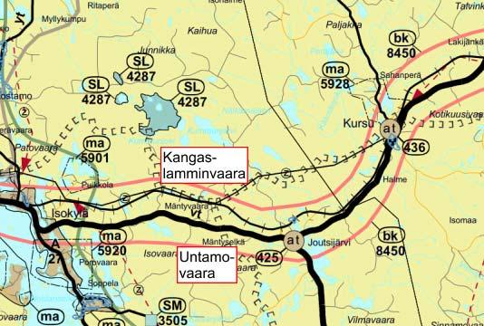 Kuva 26. Ote Itä-Lapin maakuntakaavasta Kangaslamminvaaran ja Untamovaaran tuulipuistohankkeiden alueelta.
