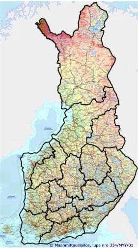 Kuva 1 Suomi jaettuna riistanhoitopiireihin