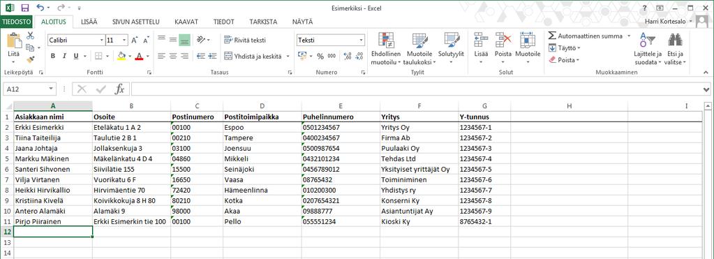 1. Tietojen tallennus sopivaan muotoon Excelissä Valitse riittävällä huolellisuudella ne tiedot jotka haluat tuoda järjestelmään.