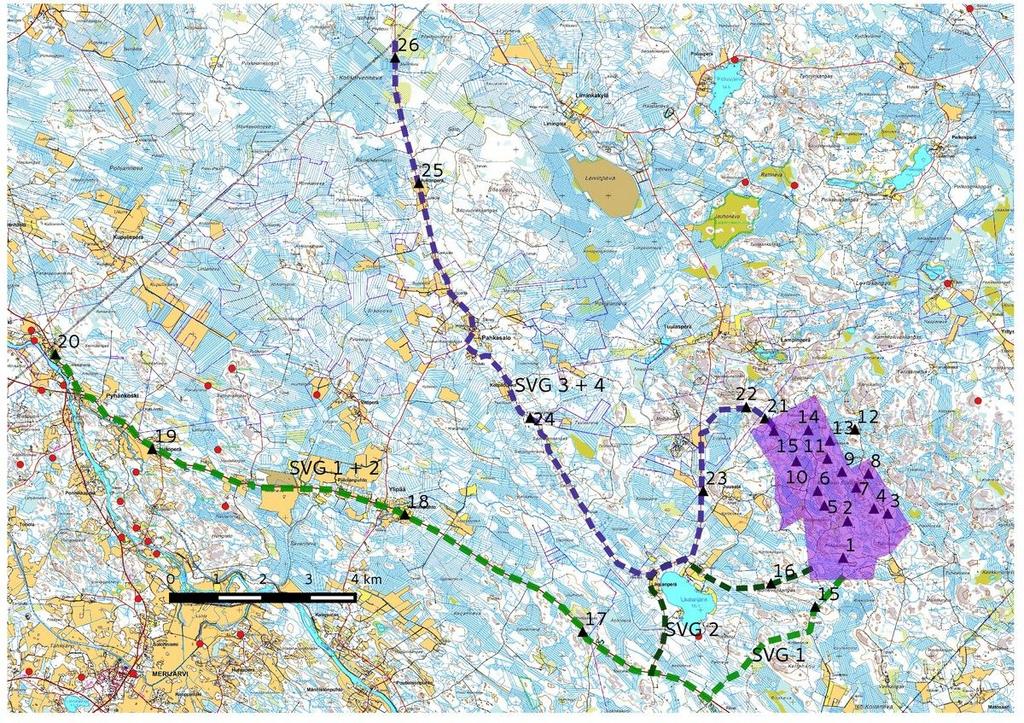 12 Kartta 6. Sähkönsiirtolinjaukset, valokuvauspaikat 15 26.