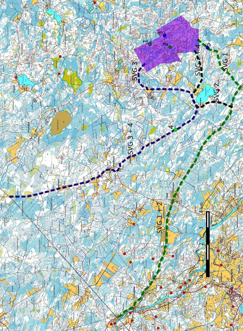 25 Kartta 10a. Sähkönsiirtolinjaukset, kohteet 4 5.