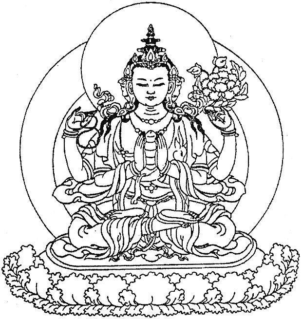 Chenrezig-puja Harjoitus, josta on olennoille loputtomasti hyötyä jalon Chenrezigin meditaatio ja mantraresitaatio sellaisena kuin suuri mahasiddha Tangton Gyalpo sen opetti.