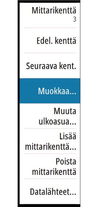 Ú Huomautus: Jos haluat näyttää polttoaine-/moottoritiedot, moottorin ja polttoainetankin tiedot pitää määrittää Asetukset-paneelissa.