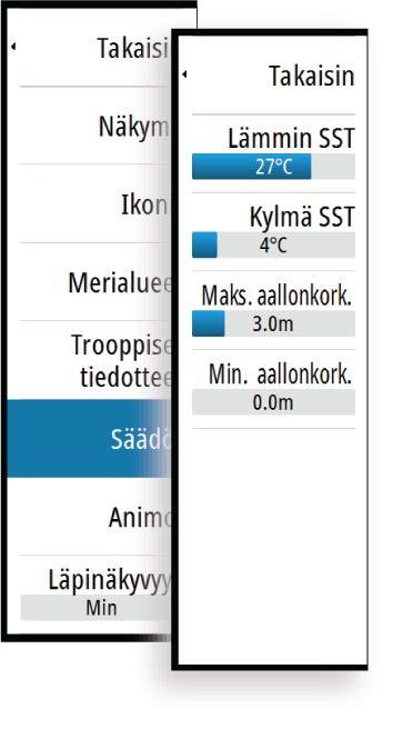 Vähimmäisarvoa matalammilla aalloilla ei ole värikoodia. Sirius-säägrafiikan animointi NSS evo3 tallentaa käyttöönotetut säätiedot.