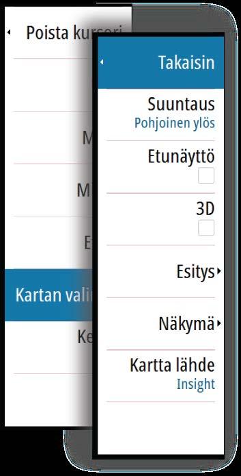 Raster Charts (Rasterikartat) Vaihtaa näkymän perinteisen paperikartan näköiseksi.