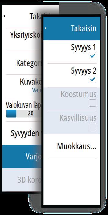 Määrittele haluamasi turvasyvyys, kun olet ottanut ominaisuuden käyttöön. Turvasyvyystoiminto määrittää rajan, jonka jälkeen syvyys näkyy ilman sinistä varjostusta.