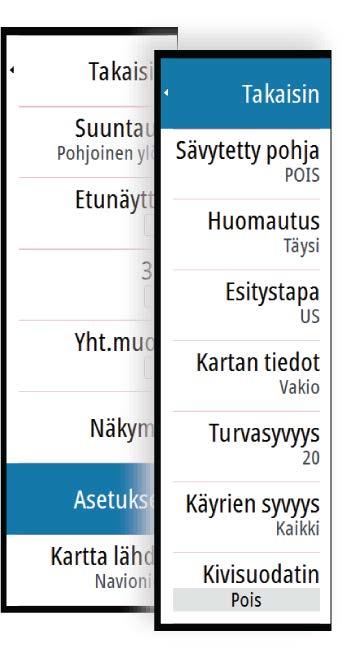 Ú Huomautus: Sisäänrakennettu Navionics-tietokanta sisältää tietoja 20 metrin syvyyteen saakka, jonka jälkeen kaikki on valkoista.