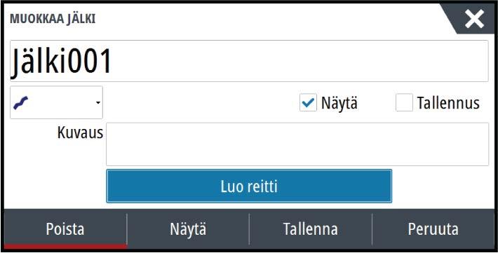 Muokkaustoimintoa voi käyttää myös valitsemalla Reittipisteet-työkalun aloitussivulla. Muokkaa reittiä -valintaikkuna Voit lisätä ja poistaa reittipisteitä Muokkaa reittiä -valintaikkunassa.