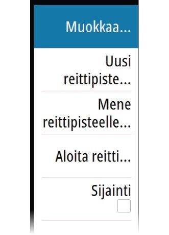 Navigointi kohdistimen osoittamaan paikkaan Voit aloittaa navigoinnin kursorin osoittamaan paikkaan karttaruudussa, tutkanäytöllä tai luotain-/kaikuluotainpaneelissa.