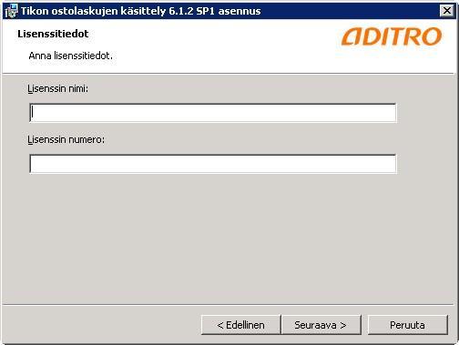 Toukokuu 2012 6 (8) Seuraavaksi ohjelma pyytää kirjoittamaan lisenssinimen ja lisenssinumeron. Ohjelman päivityksessä versioon 6.1.2 SP1 käytetään Tikon 6.1.0 lisenssiavainta.