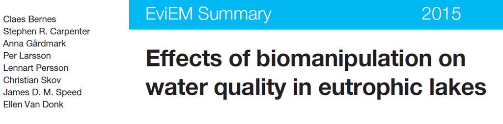 Tanskan rehevissä järvissä fosfori ja klorofylli vähenivät > jopa >50 %, vaikutus pisimmillään 6-10 v Ruotsin tiedeakatemian tilaama yhteenveto