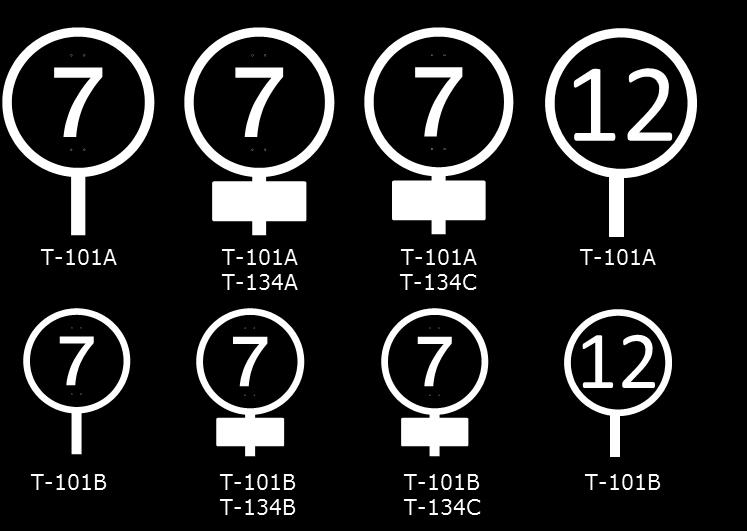 29 (53) Kuva 1 Nopeusmerkki Nopeusmerkistä on kaksi eri kokoa T-101A (halkaisija 640 mm) ja T-101B (halkaisija 400 mm).