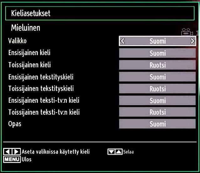 Käytä tai painiketta kohdan asettamiseksi. Asetukset tallentuvat automaattisesti. Menu: näyttää järjestelmäkielen. Suosittu Näitä asetuksia käytetään jos ne ovat esillä.