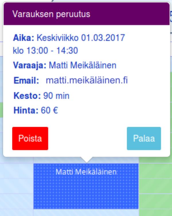 2 Poistaminen varaukseni -listassa Voit listata ja poistaa varauksiasi kalenterin alapuolella olevassa Varaukseni -osiossa.