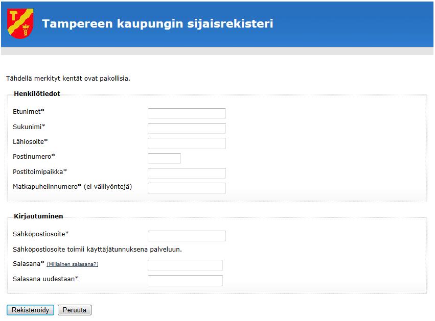 3. Kirjaa rekisteröintiä varten tarvittavat tiedot ja paina Rekisteröidy
