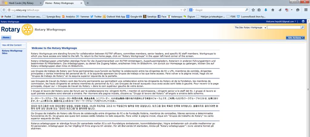 ROTARYN TYÖRYHMÄT - aukeaa omalle sivulle Foorumit työryhmille, joissa toimii RI:n ja Säätiön komiteoiden jäseniä jne.