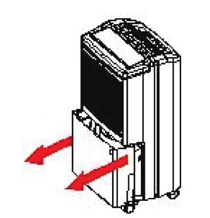 P. 9 Emptying the drainage water When the drainage tank is full, the tank full indicator light will turn on, operation will stop automatically and the buzzer will beep 15 times to alert the user that