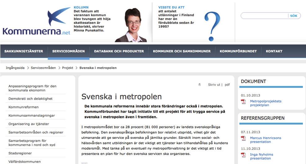 Metropolialueen ruotsinkielisten palvelujen hallintomalli Kuva