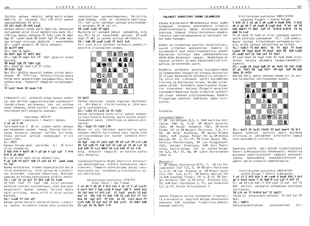 484 SUO M E N SHAKKI SUO M E N SHAKKI 485 TäLLöin valkea uhkaisi tehdä matin alkaen Dh6:LLa ja torjunta 23.- Lf8 olisi saanut vastauksekseen 24 g7:n.
