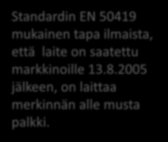 2005 jälkeen Standardin EN 50419 mukainen tapa ilmaista, että laite on saatettu markkinoille