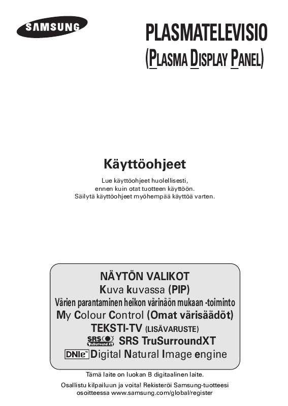 Yksityiskohtaiset käyttöohjeet ovat käyttäjänoppaassa Käyttöohje SAMSUNG PS-42S5H Käyttöohjeet SAMSUNG PS-42S5H Käyttäjän opas