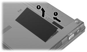 9. Irrota muistimoduulipaikan kansi (2). 10. Irrota nykyinen muistimoduuli: a. Vedä muistimoduulin sivuilla olevia pidikkeitä (1) ulospäin. Muistimoduuli kallistuu ylöspäin.