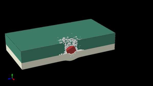 Projectile deacceleration during the impact TiC-Ni Residual velocity ~50 % Energy loss = ~90% Nominal projectile velocity decreased by ~50 % before reaching the steel section