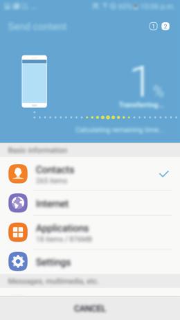 laitteeseen Smart Switch -toiminnon avulla tai Samsung Cloud