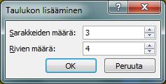 dian keskellä olevaa taulukko-kuvaketta. 2. Valitse sarakkeiden ja rivien määrä. 3.