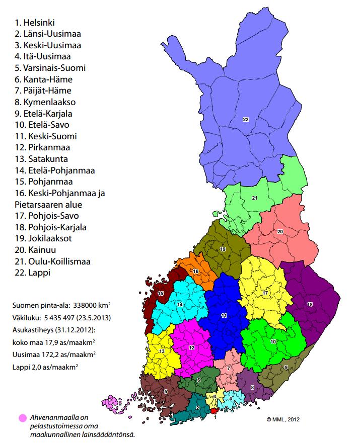 12 Kuvio 2. Suomen alueelliset pelastustoimet kartalla. Lähde: Pelastustoimi (2013).