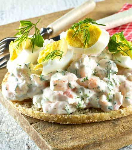 Kaurapuolikuu Skagen 5 kpl Vaasan Kaurapuolikuu 600 g Katkarapuja 150 g Majoneesia 150 g Ranskankermaa 5 kpl Kananmunaa keitettynä Tilliä