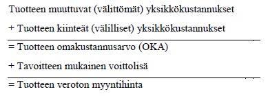 20 perusteisessa hinnoittelussa edetään vaihe vaiheelta siten, että ensin kustannukset jaetaan välittömiin ja välillisiin sekä muuttuviin ja kiinteisiin kustannuksiin.