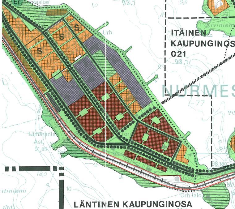 14 Kuva 6: Ote Nurmeksen keskustaajaman yleiskaavasta 1975 Vuonna 1978 hyväksytyssä