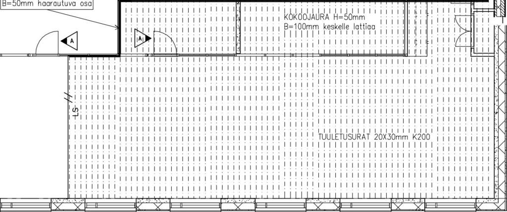 Toisessa päässä kokoojaura haarautuu liikuntasauman kohdalla kahdeksi, jotta tuuletus toimisi myös vertailurakennetta vasten olevilla nurkka-alueilla.