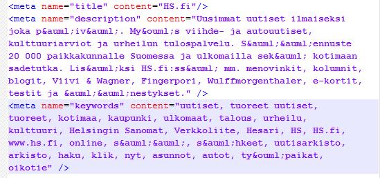 2. Ne meta avainsanat Toimivat vielä 1990 luvulla Käytettiin paljon väärin Hakukoneet eivät enää luota avainsanoihin Kymmenet avainsanat kertovat sivuston heikosta laadusta Kilpailijat näkevät