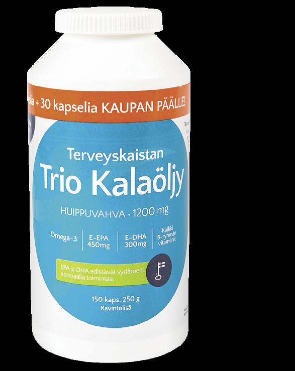 TRIO KALAÖLJY Monipuolinen kalaöljy, joka sisältää myös kaikki B-ryhmän vitamiinit.