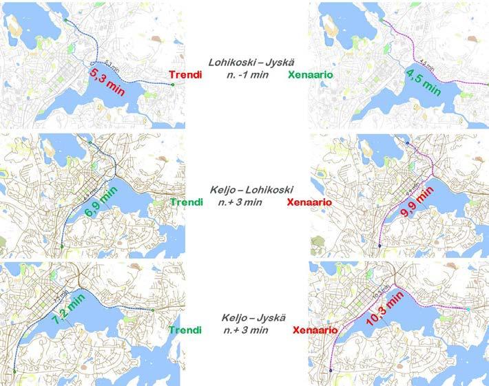 Liikenteen toimivuutta on tarkasteltu myös linkkien käyttöasteen perusteella iltahuipputunnin osalta. Käyttöasteen ollessa 80% ei tarkoita vielä sitä, että ko. linkki on ruuhkautunut.