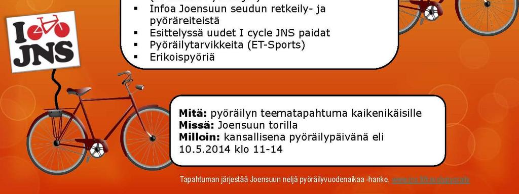 5. "Pyöräillen konserttiin". Kohteena Kontiolahden pappilassa järjestettävä keväinen piano- ja laulukonsertti. Joensuun Latu ry. Maahanmuuttajanaisten pyöräilykurssi 5.