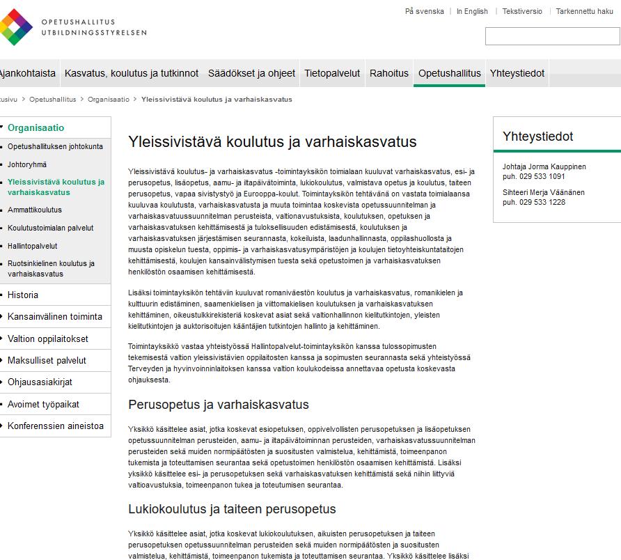 Opetushallitus yleissivistävä koulutus