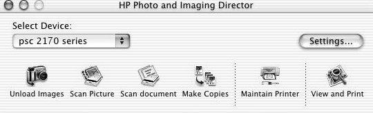 etupaneelin käyttäminen 3 6 1 2 4 5 7 8 hp:n valokuva- ja kuvankäsittelyohjelma Macintosh-käyttöjärjestelmille OS9 ja OSX ominaisuus tarkoitus 1 Unload Images (Siirrä kuvat): Siirtää valokuvakortilla