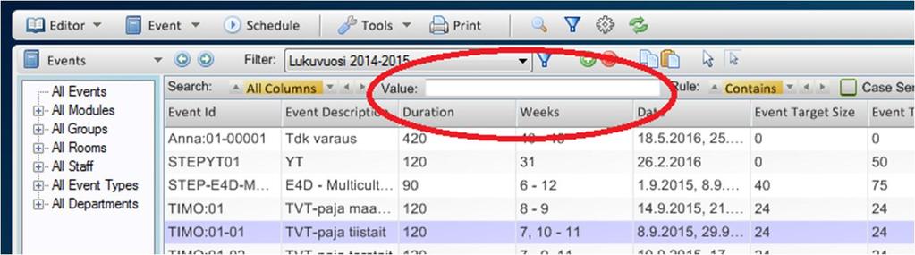 Vinkkejä Optimen käyttöön Tällä sivulla on esitelty muutamia hyödyllisiä vinkkejä, joilla Optimen käytöstä saa sujuvampaa. List Search Kun Optimessa on listattu jotakin asiaa (esim.