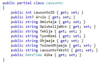 KriteeriID-ominaisuus toimii taulun perusavaimena. Oletusarvoisesti Entity Framework tulkitsee id-loppuiset ominaisuudet perusavaimiksi (Dykstra 2012, 20).