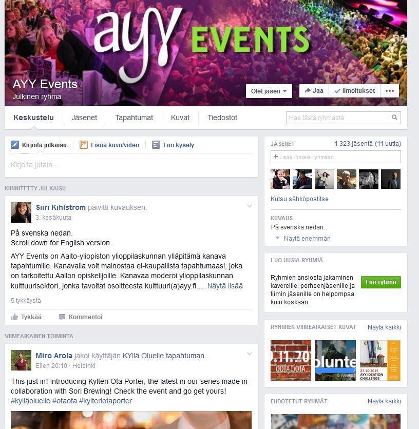MUISTA MYÖS NÄMÄ AYY Events ja AYY Study Events Facebookissa Ayy.fi:n tapahtumakalenteri Miten? ayy.fi/wp-admin Sama tunnus kuin yhdistysprofiiliin.