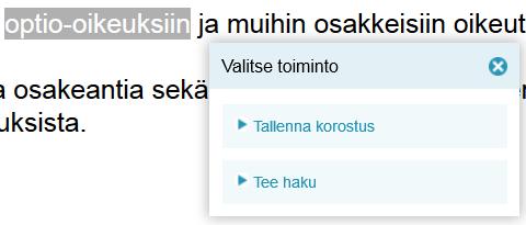 5.3 Hakutuloksen näkyminen Haku relevanssin perusteella. Hakutulokset järjestäytyvät lukuruudun vasempaan reunaan sen mukaan, kuinka hyvin tekstikappale vastaa antamiasi hakuehtoja (relevanssi).