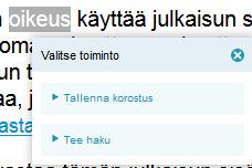 3 Muistilappujen näkyminen lukutilassa Tallentamasi muistilaput näkyvät myös itse tekstissä sinisellä otsikoiden kohdalla Muistilappu - kuvakkeella.