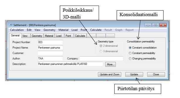 117 4.4.1 Laskennan yleiset tiedot General välilehdellä täytetään laskennan yleiset tiedot, kuten projektinumero, asiakas, laskija jne.