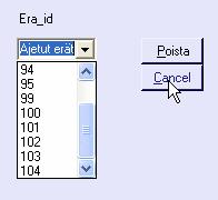35 Koodi: Ohjelmasta poistuminen Private Sub cmdsulje_click(byval sender As System.Object, ByVal e As System.EventArgs) Handles cmdsulje.click If MsgBox("Jos unohdit tallentaa erän, tee se nyt.