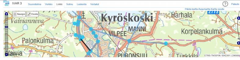 16 Verkkoon valittuja linkkejä voidaan katsella karttaliittymän kautta. Kohdista kartalla -painikkeella voidaan valintaruudulla valittu linkki kohdistaa kartalle.