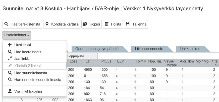 87 Kuva 5.6. Linkkien kopioinnin määrittäminen Verkkoon lisättiin uusia liittymiä, koska tierekisteristä haetussa tiedossa ei ole katuliittymiä.