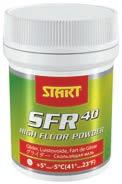 Start SFR60 Fluoripulveri Kun ilman suhteellinen kosteus on yli 75%. Suunniteltu uudelle ja vanhalle lumelle -3...-7 C. Käytetään yhdessä LF ja HFfluoriluistovoiteiden kanssa.
